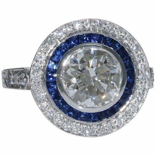 2CT Lab-Created Diamond Vintage Halo Sapphire Engagement Ring 14K White Gold FN