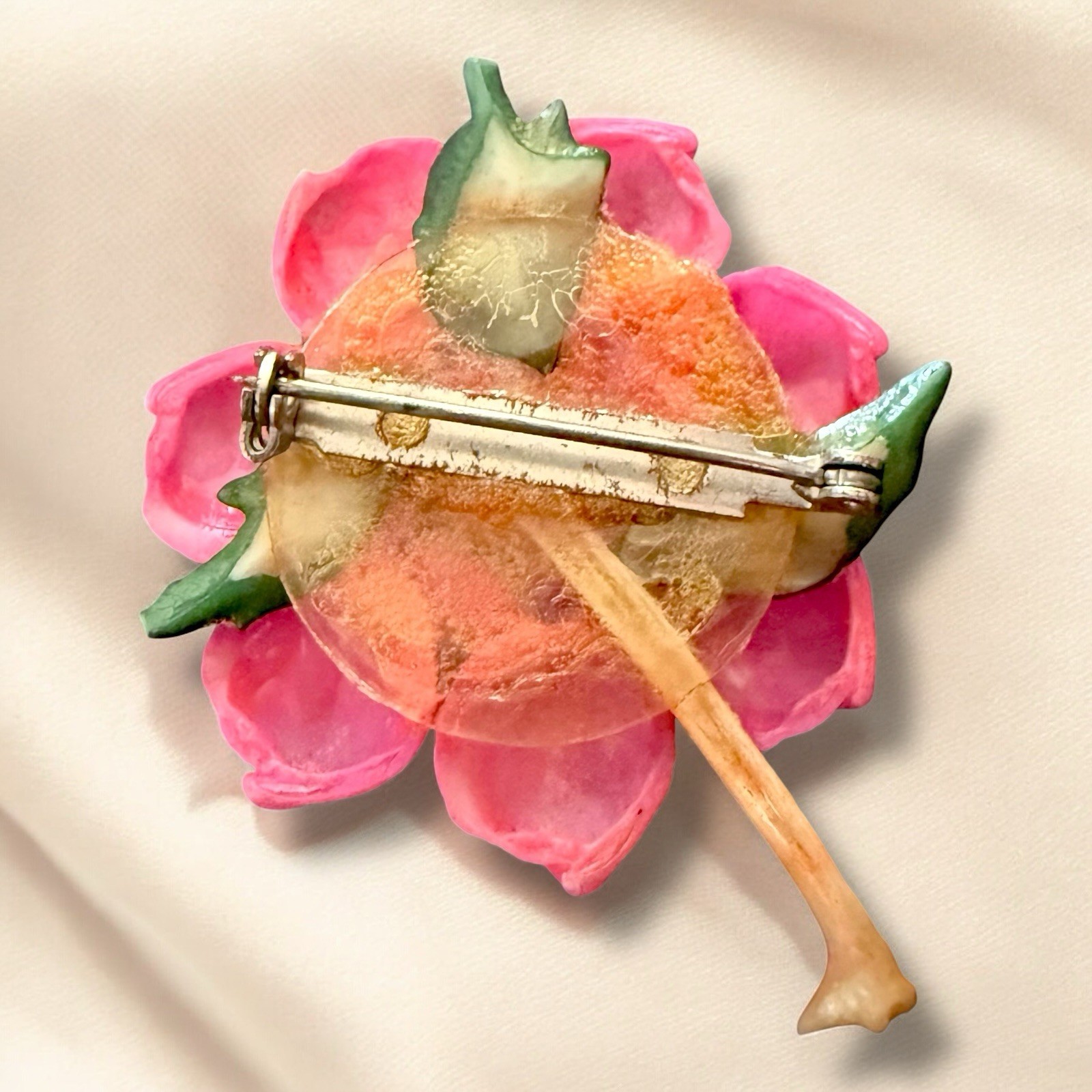Flower Brooch Shell Vintage Beach Pin Handmade Figural Souvenir Mid Century