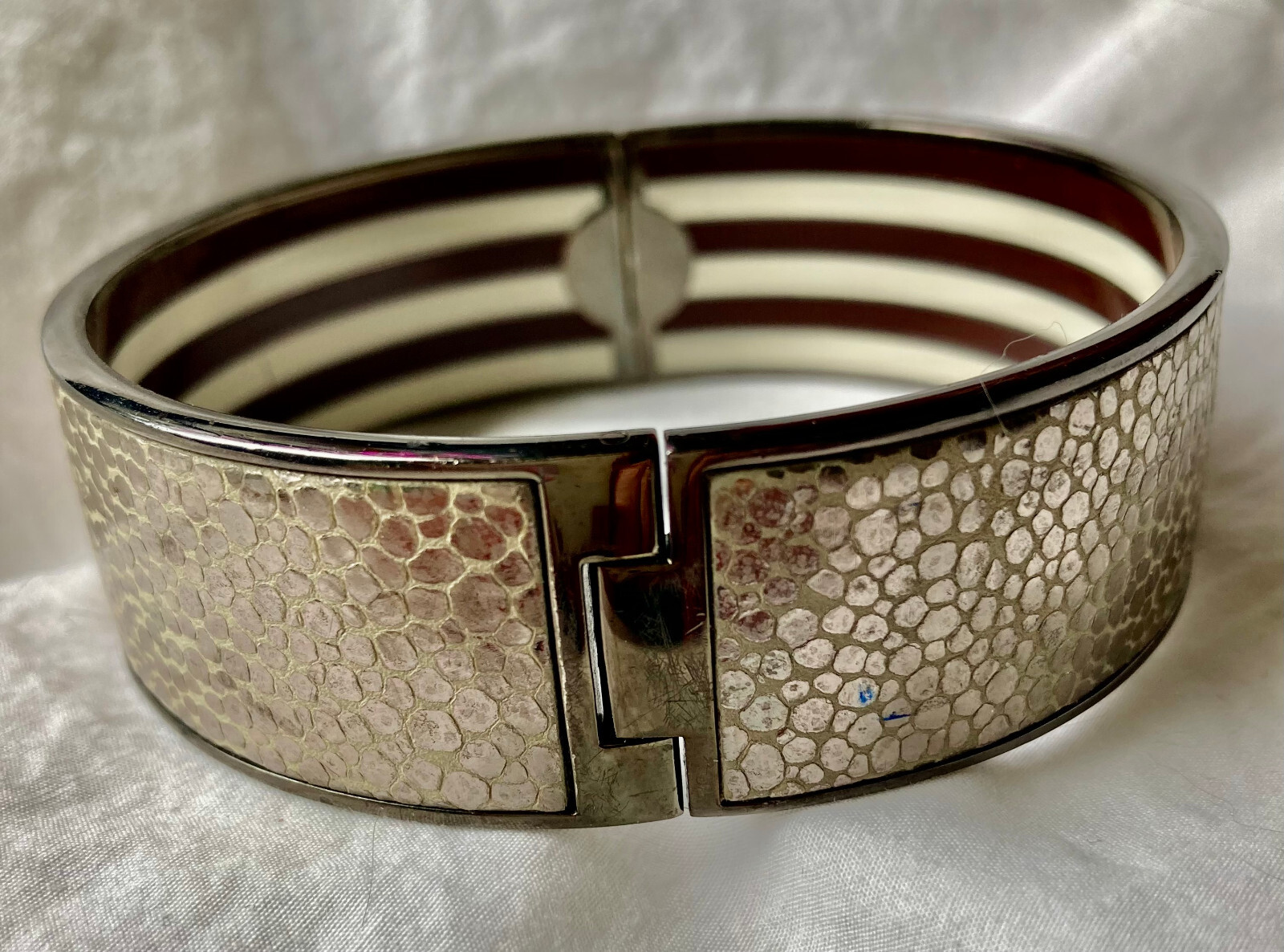 Iconic Henri Bendel Brown Wide Signature Design Cuff Bracelet Gold White Brown