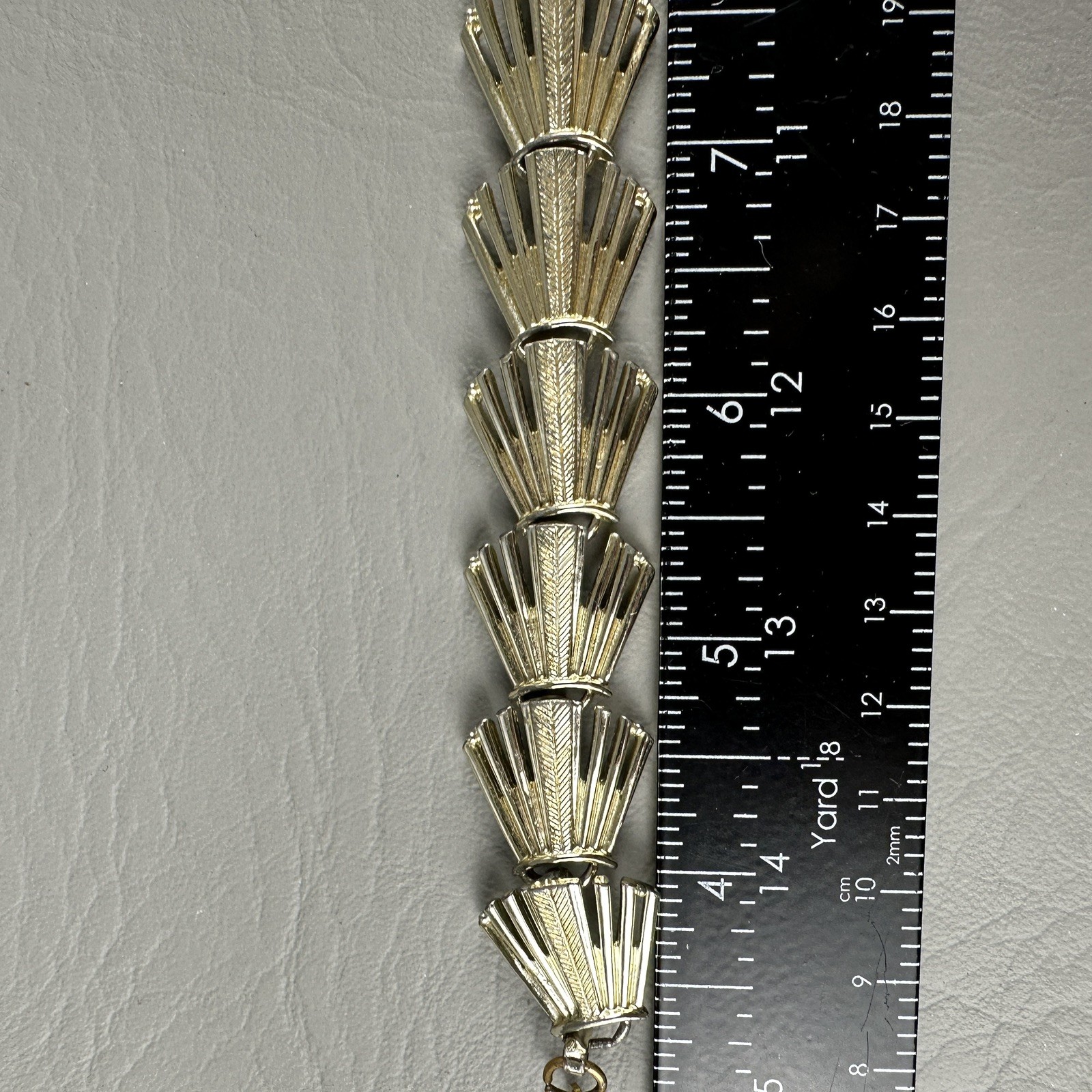 Vintage Art Deco Link Necklace Gold Tone Fan Statement Adjustable 13–14″