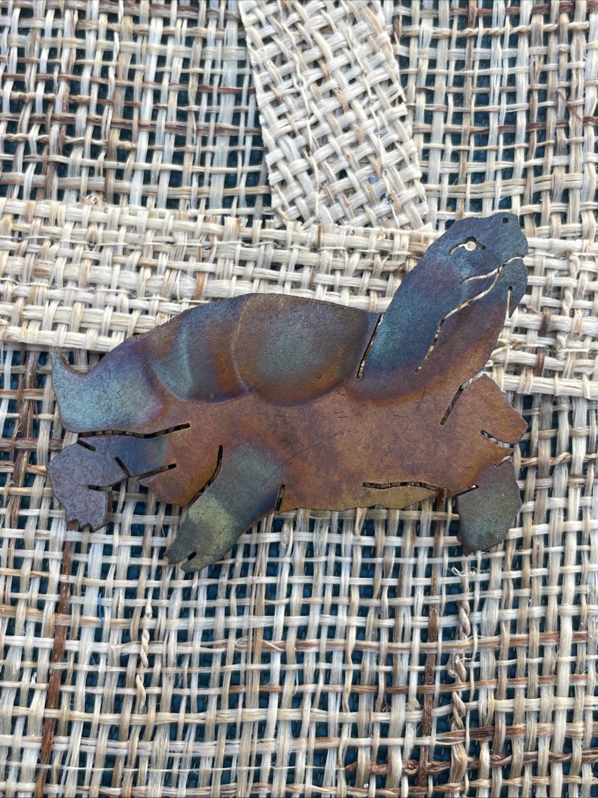 Vintage Copper Turtle Jewelry Brooch 2” 3/8 Long With Patina