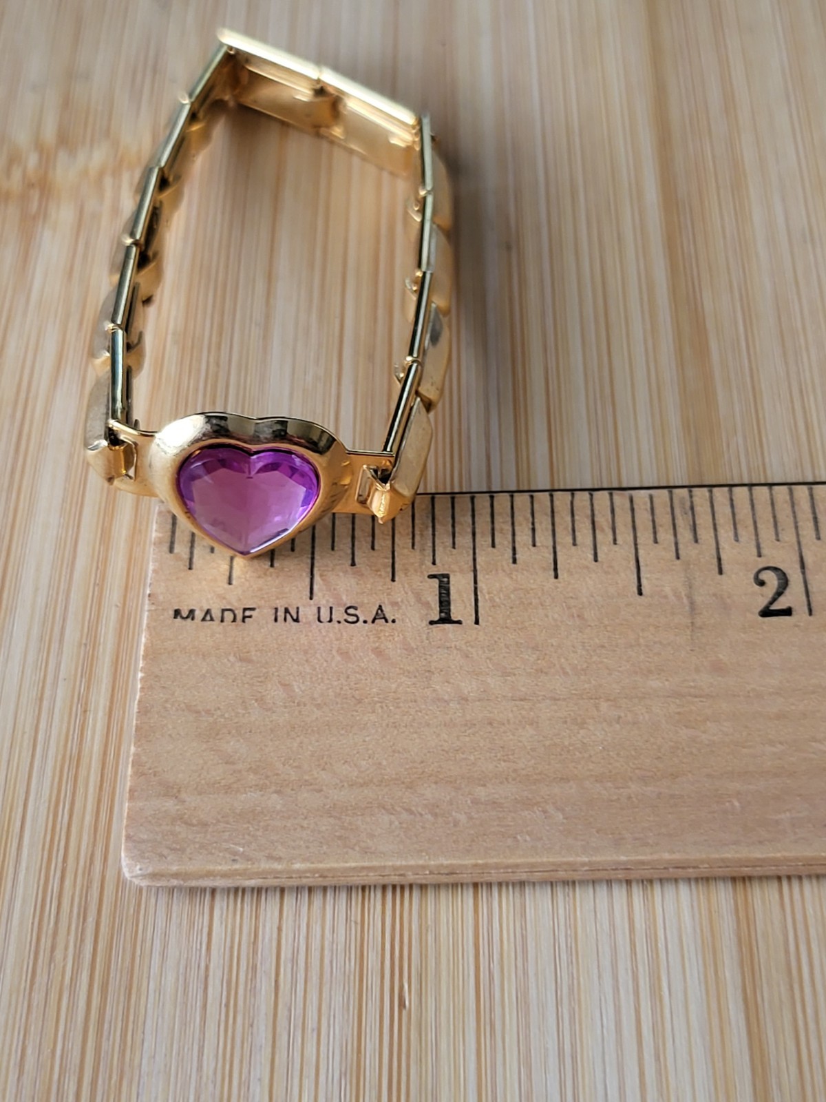 Vtg Sweetheart Bracelet Purple Heart Crystal Expanding Childs Bracelet 5″ to 5¾”