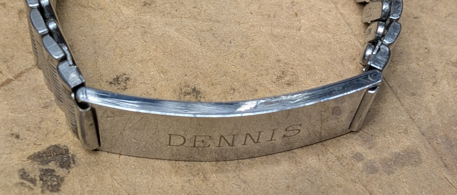 Vintage Topps Japan Mens ID Bracelet SS Marked “Dennis” Expanding Band