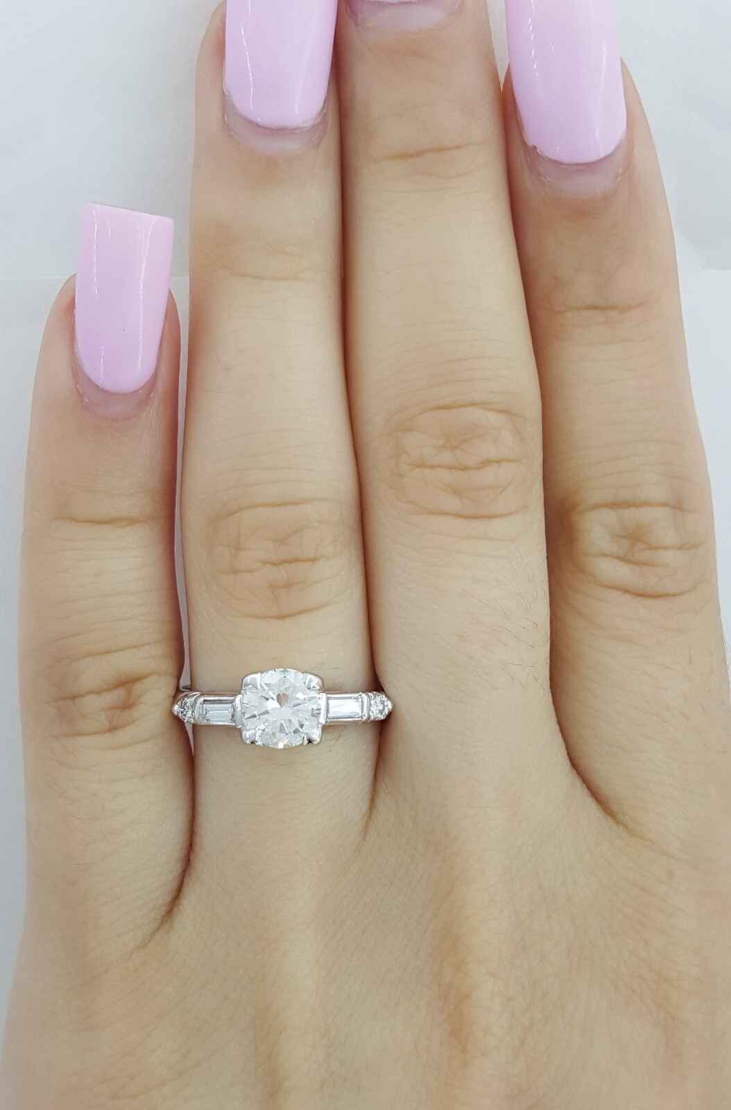 Vintage Old European Cut Diamond Three Stone Engagement Ring Platinum 0.95 ct