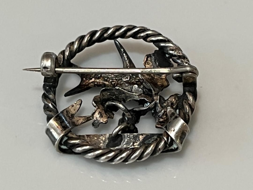 Antique 1920-30s Austrian 800 Solid Silver Hunting Brooch Pin Stainach 6.1 Gr
