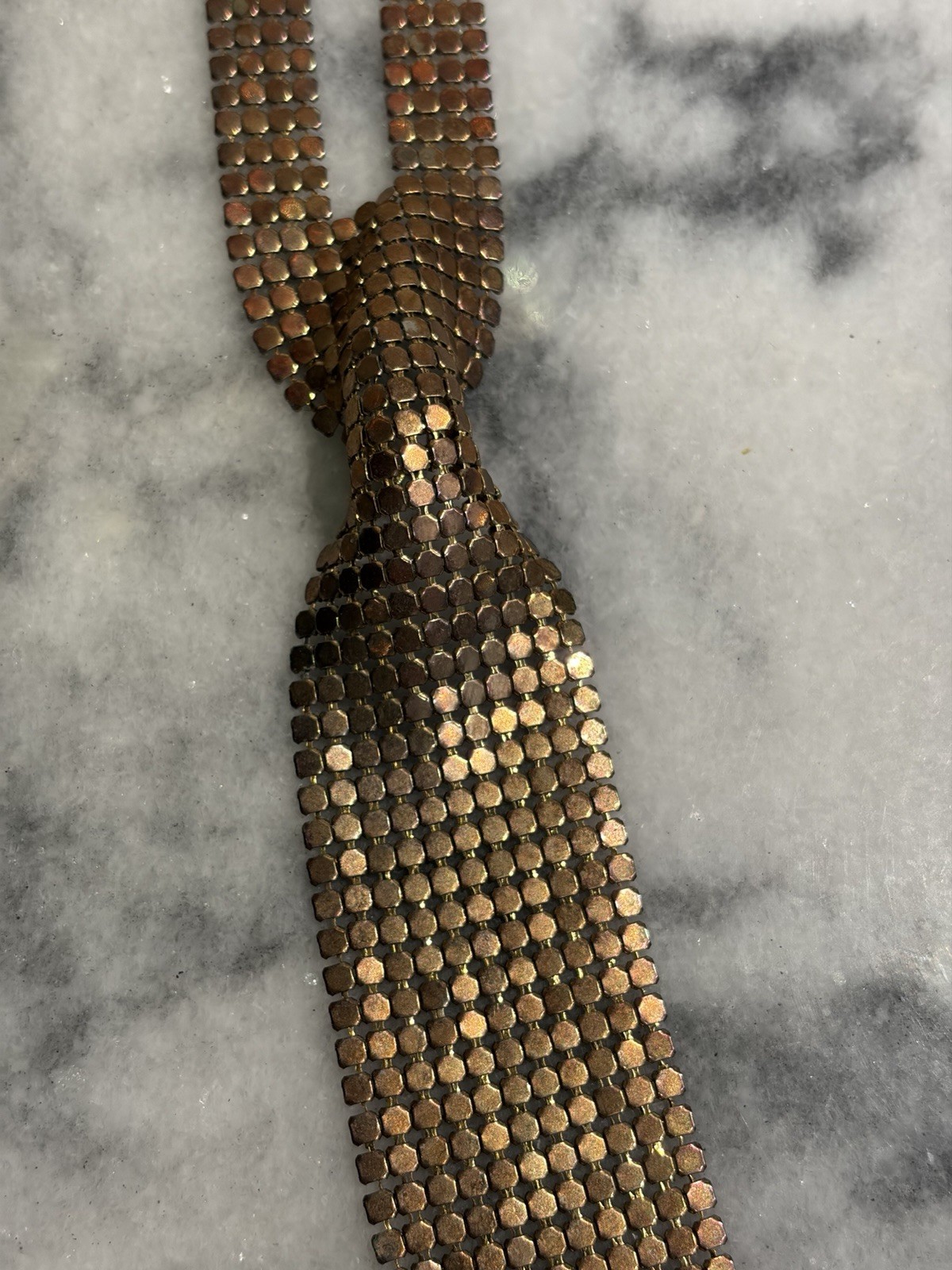 Vtg 70s Chain Mail Mesh Tie Necklace, Whiting Davis?