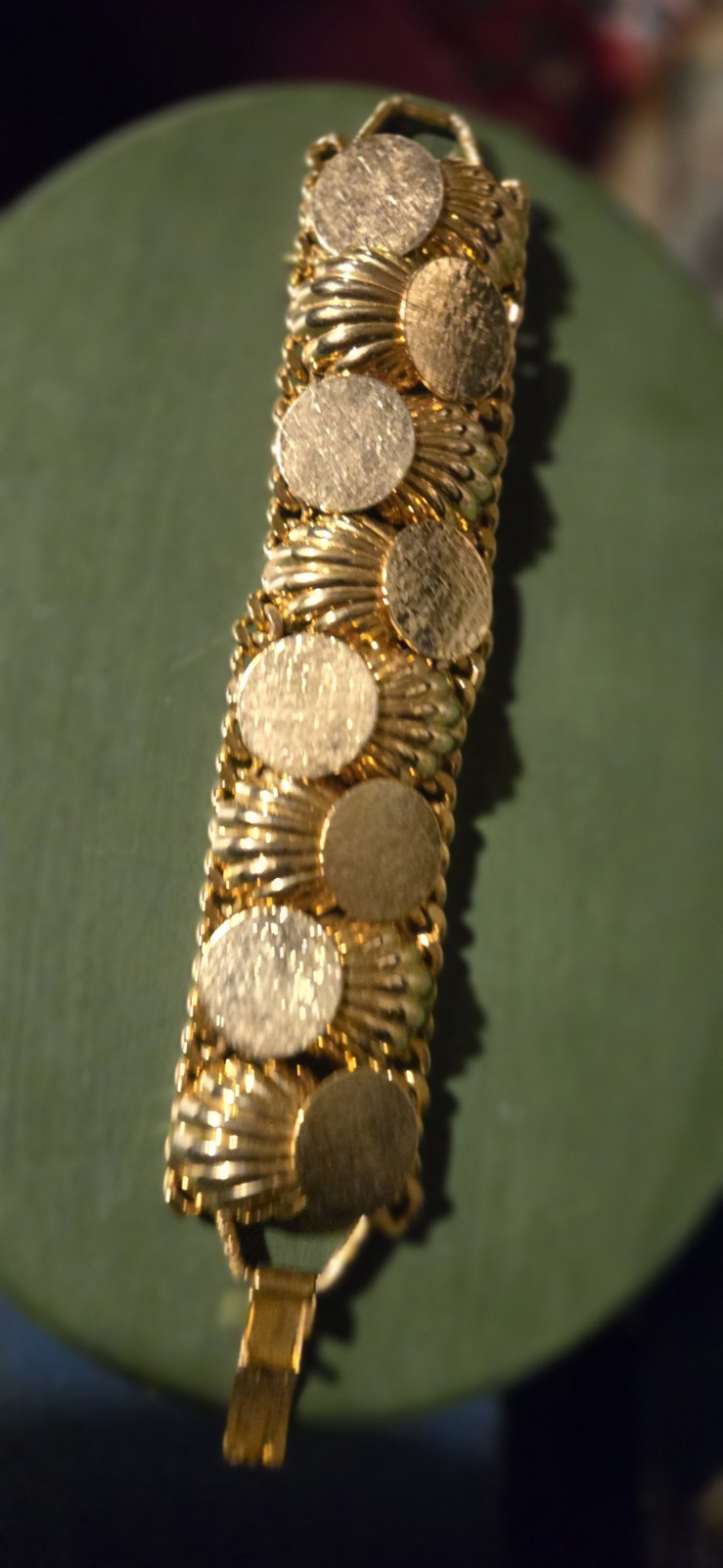 Vintage Gold Tone Metal Shells And Coins Details Bracelet 8″ Long 1.5″ Wide