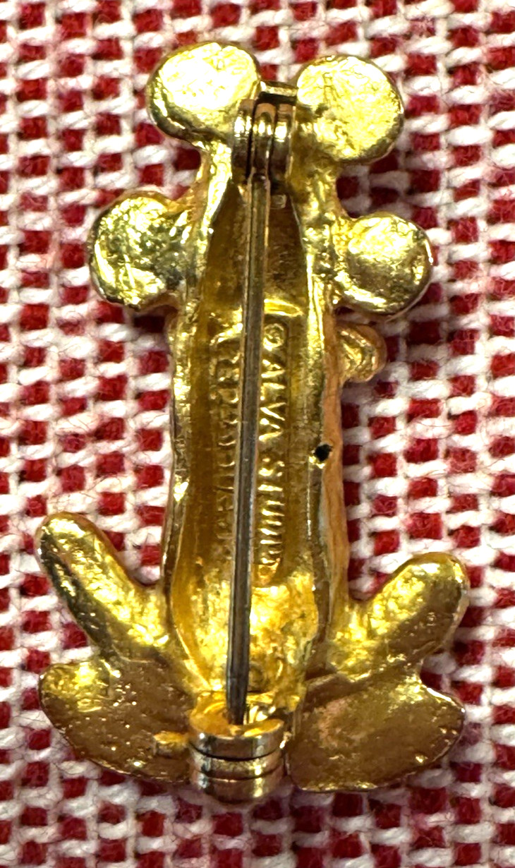 Alva Studios Gold Plated Pre Columbian Frog Pin Signed Inca Brooch