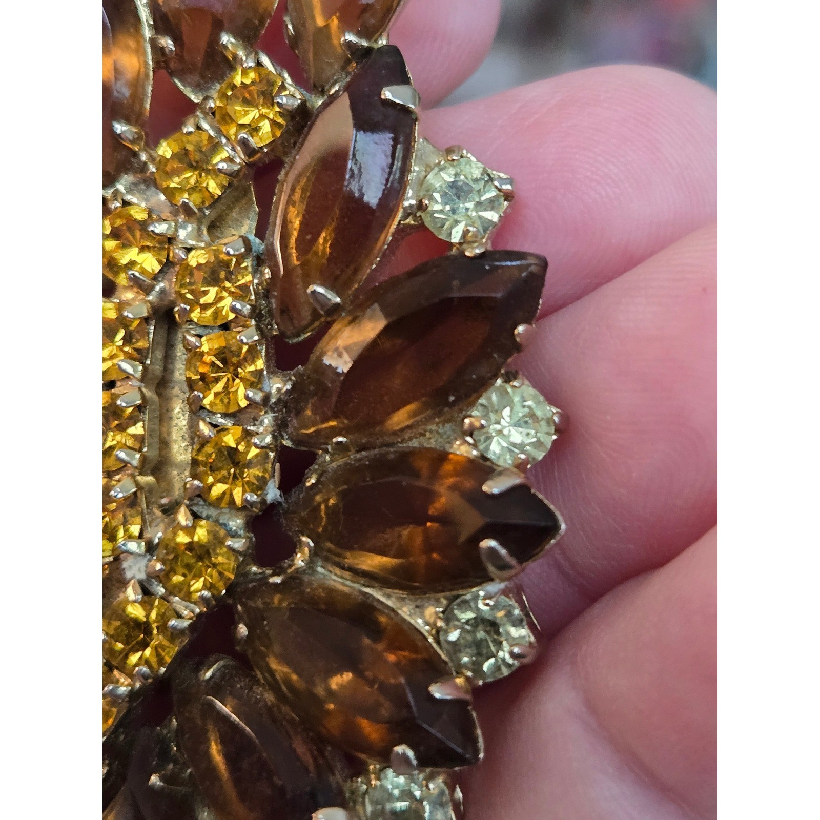 Juliana Style Fall Colors Brooch Navettes Amber Rhinestones 50s-60s