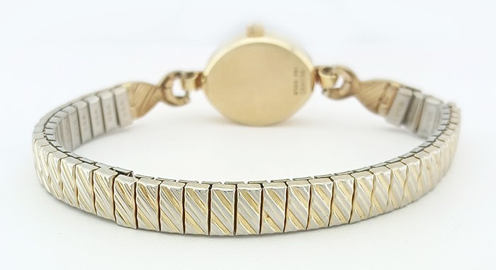 BENRUS LADY’S DIAMONDS WATCH SOLID 14K YELLOW GOLD – STRETCH BAND