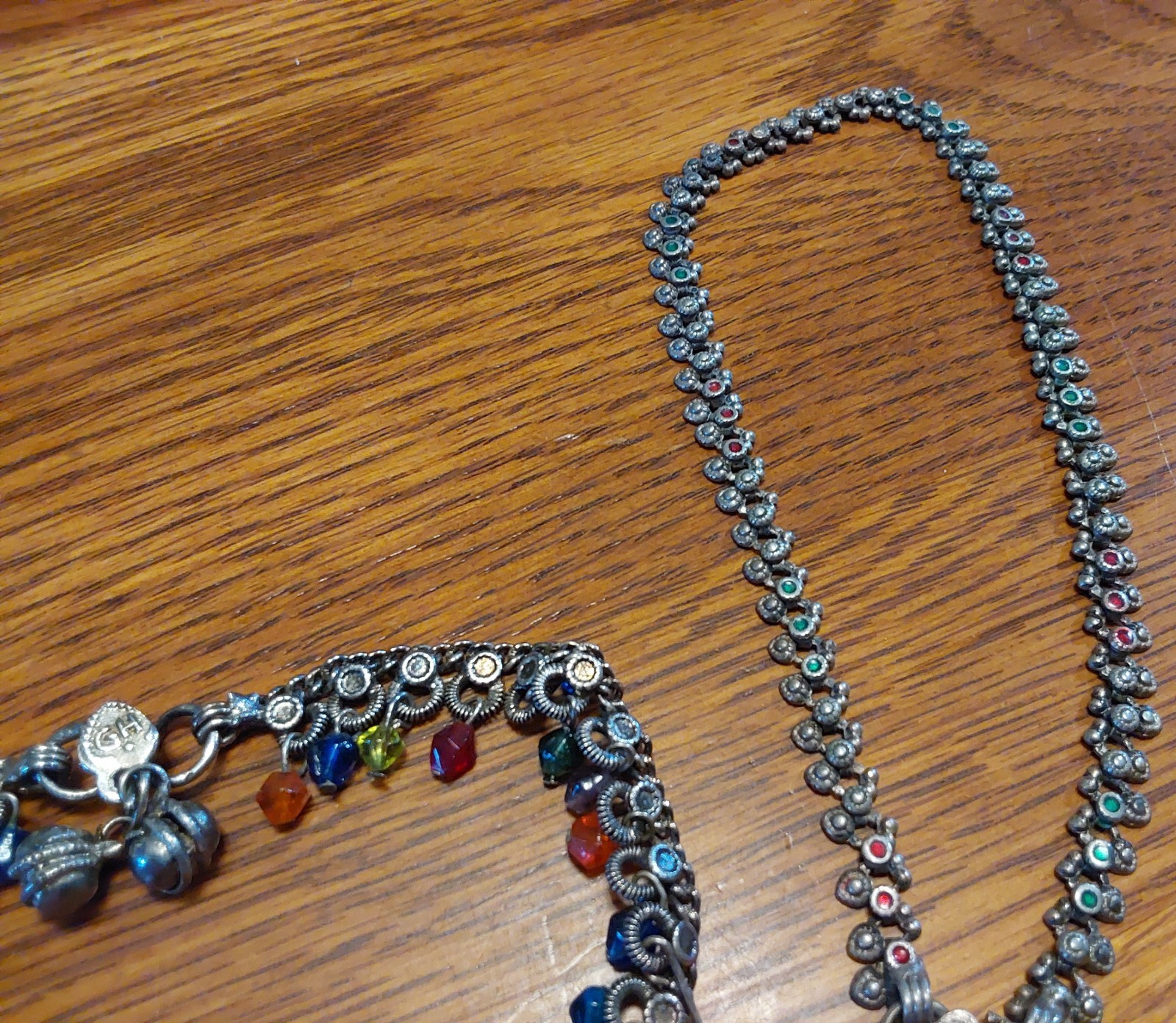Vintage Fashion Jewelry MARKED Nice, Intricate Silver Metal w/Colorful Inserts