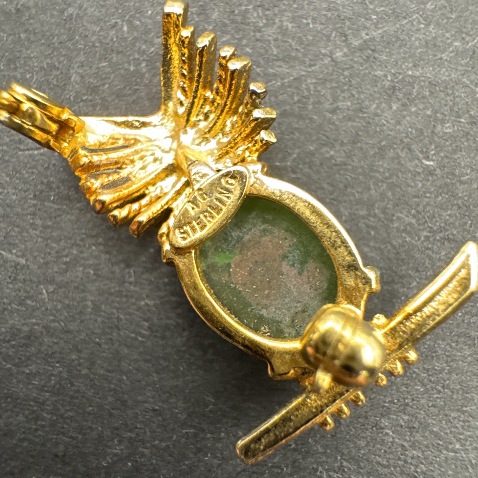 Vintage AC Jelly Belly .75” Sterling Silver Owl Pin Brooch Gold Plate