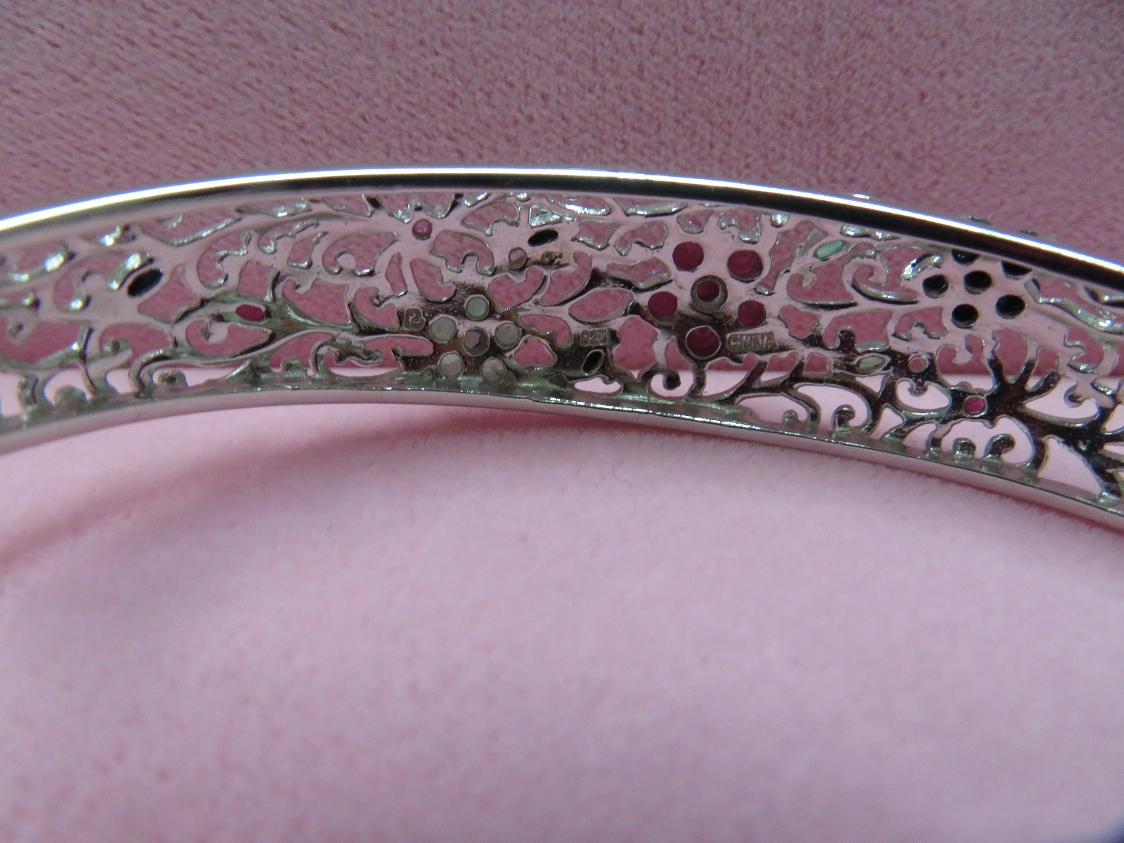 Ross Simons 7″ 925 Sterling Silver Hinged Ruby Sapphire Emerald Bangle Bracelet