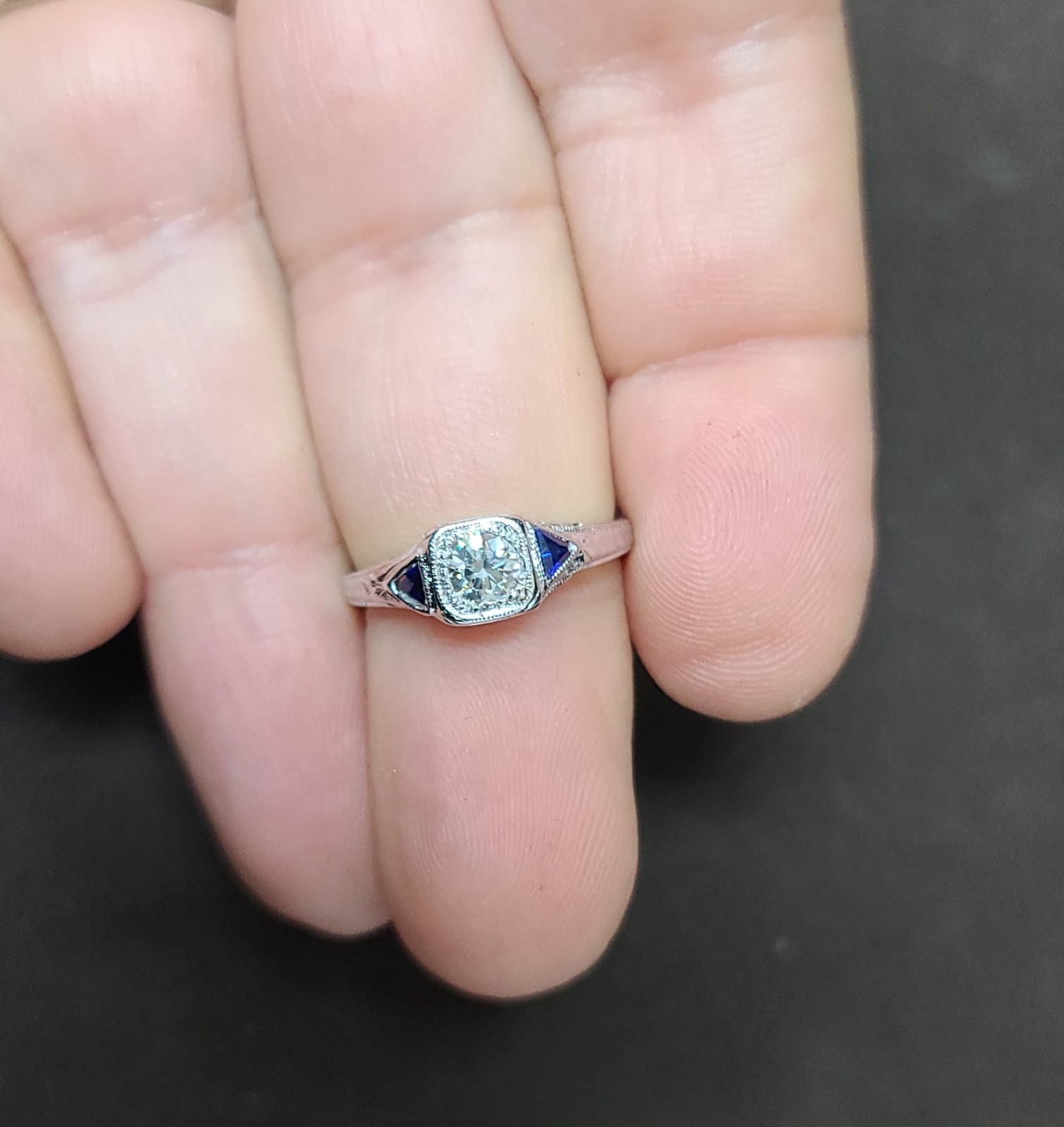 Platinum Vintage Filigree Engagement Ring 0.32ct Natural Round Diamond