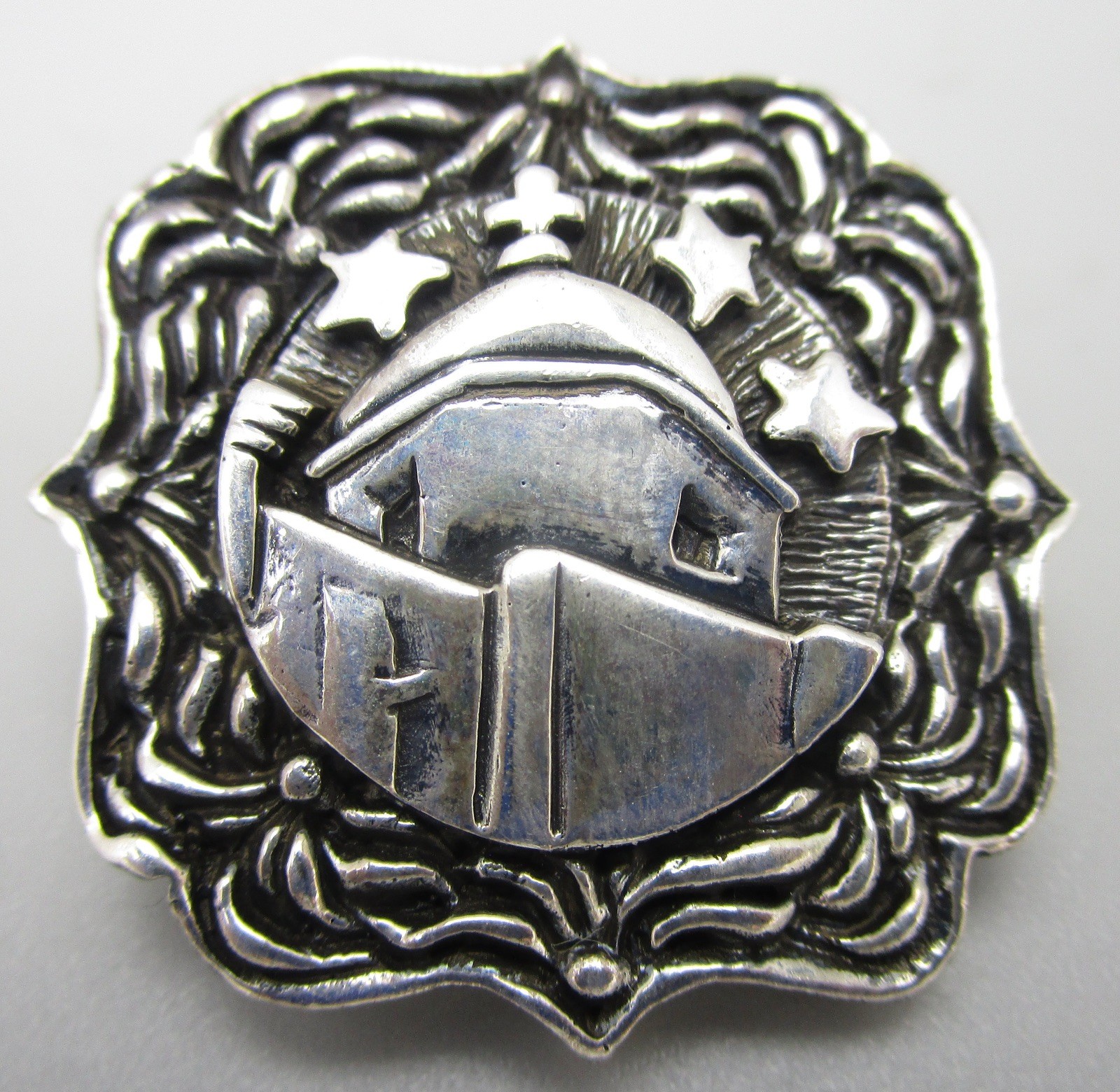 DIAN MALOUF STERLING 1″ MISSION CHURCH PENDANT WITH FANCY BORDER 