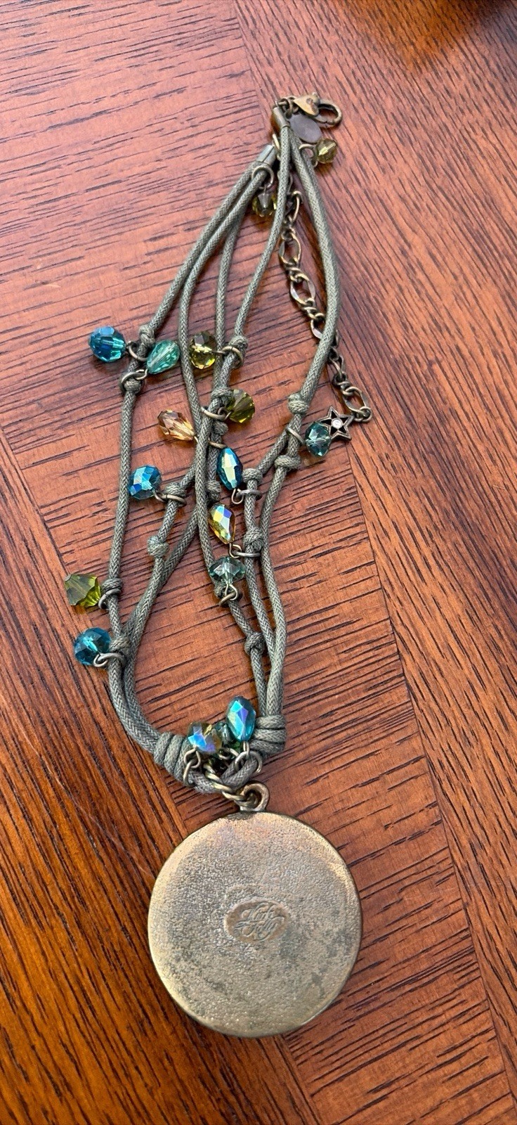 Retired Signed Kirks Folly Seaview Moon Face Aurora Borealis Crystal Necklace