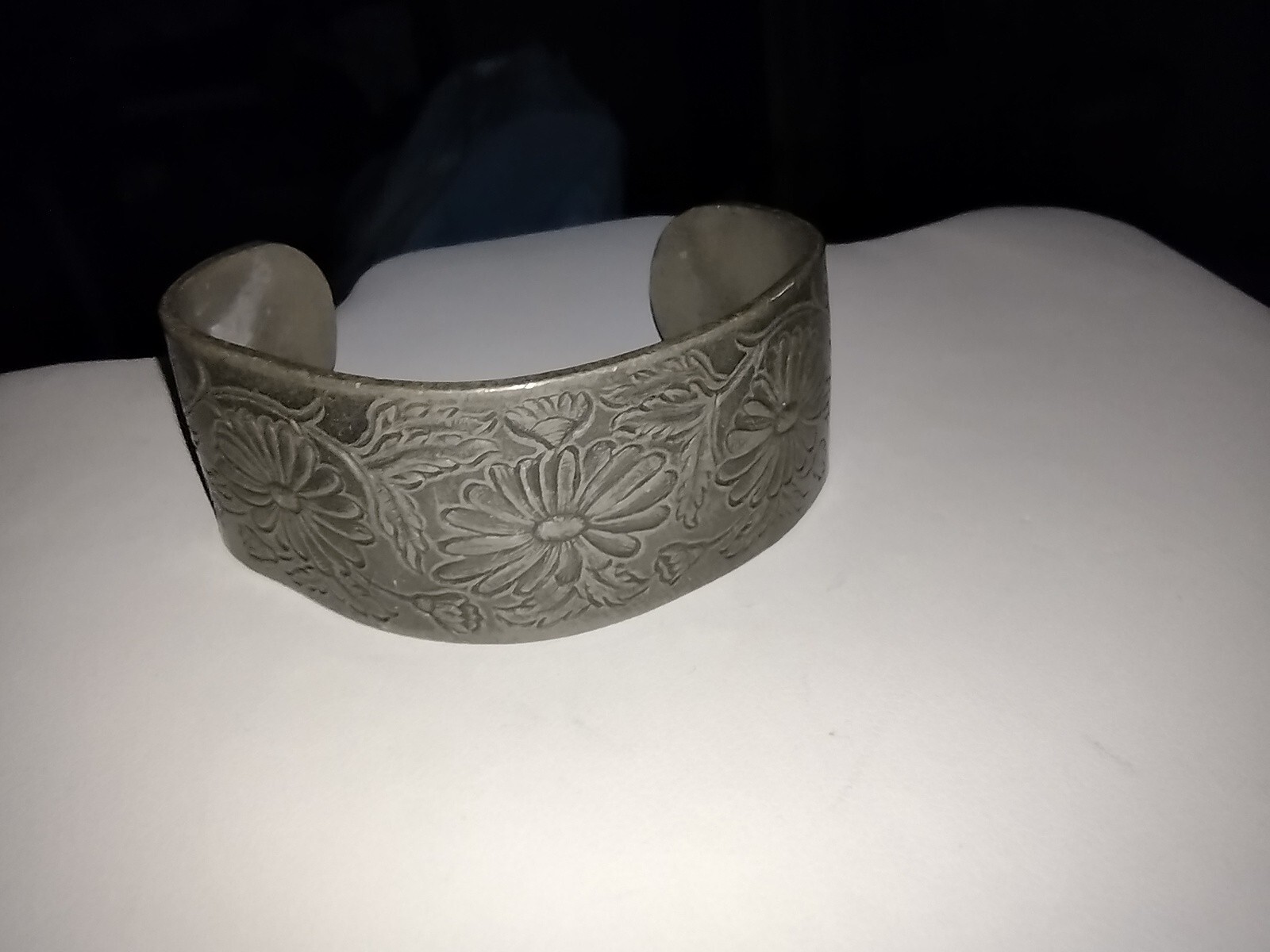 Vintage Salisbury Pewter Floral Cuff Bracelet Flower of the Month “September”