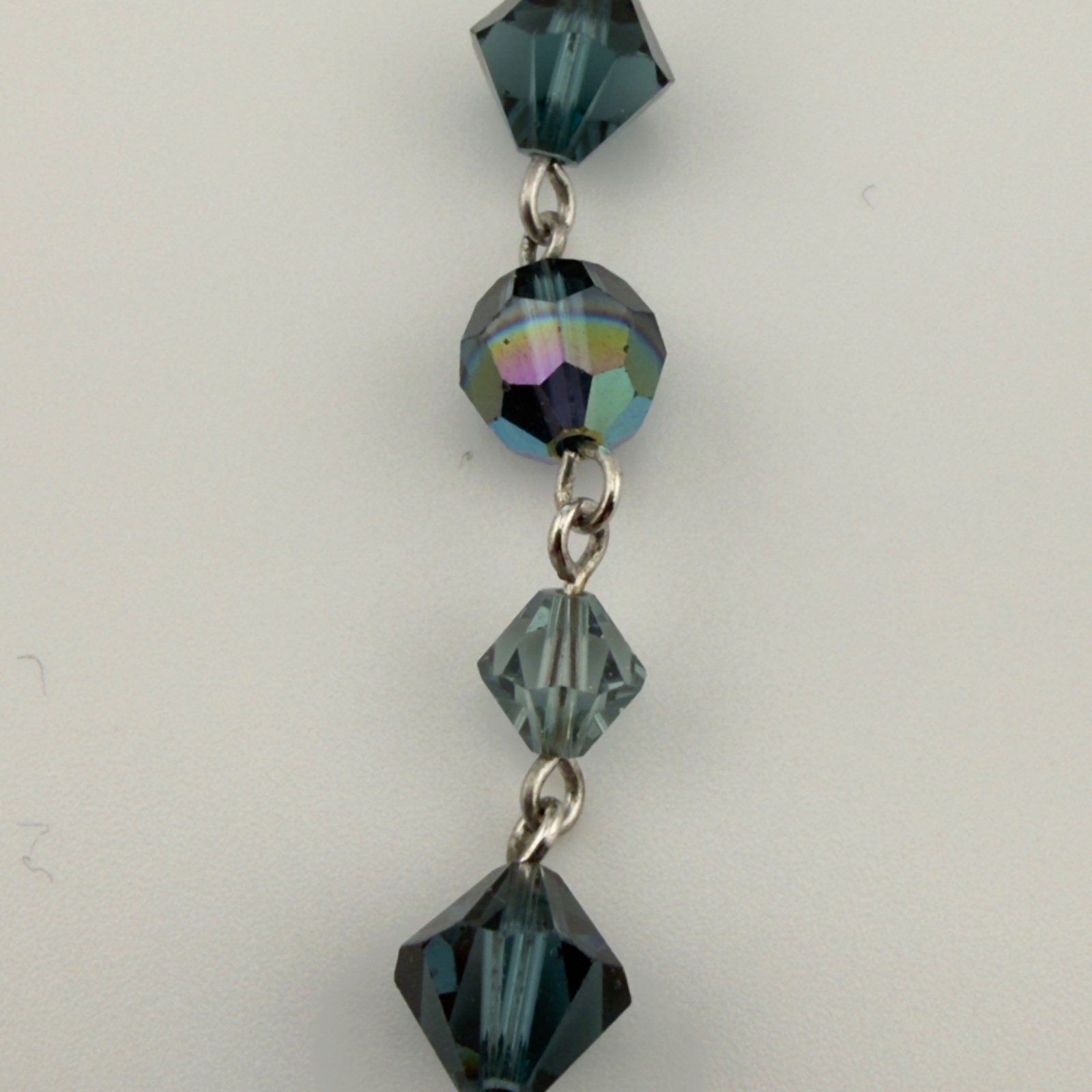 Givenchy Signed Blue Crystal Y Drop Necklace Silver Tone Chain Lariat 18″
