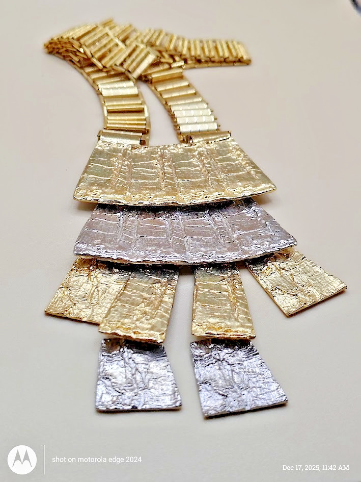 VINTAGE BRUTALIST MODERNIST MCM PANEL RUNWAY NECKLACE & Earrings /REAL BEAUTY