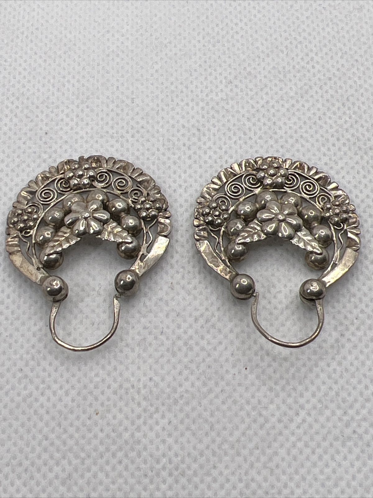 VINTAGE HANDMADE 925 Sterling Silver Filigree HOOP Earrings(39mm x 30.9mm) 6.7gr