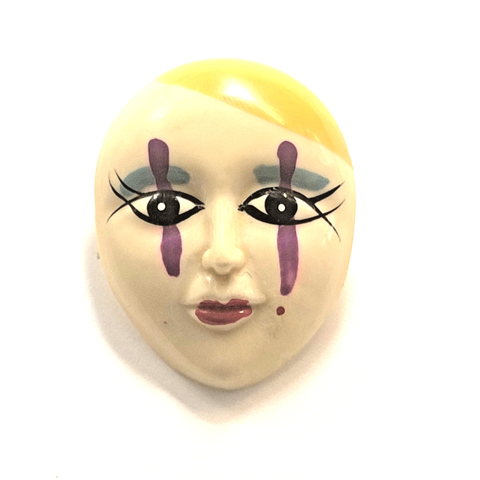 Vintage Face Mask Brooch Pin Clown Theater Art Portrait Costume Jewelry Resin