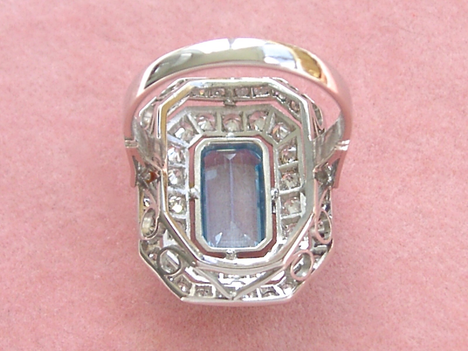 ESTATE DECO 1.55ct AQUAMARINE 1ctw OLD DIAMOND PLATINUM COCKTAIL RIGHT-HAND RING