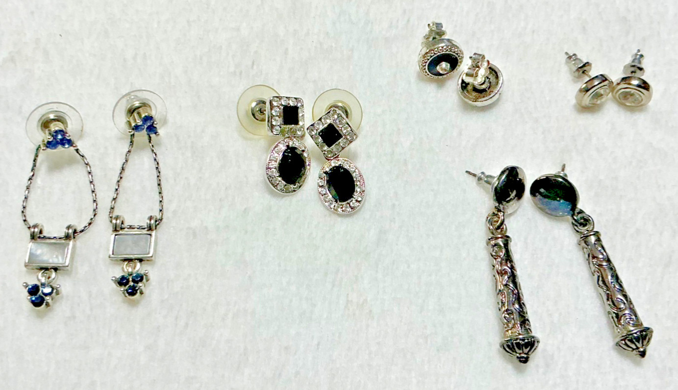 Vintage Silver Tone Drop Post Earring Lot, Napier Mother of Pearl/Abalone