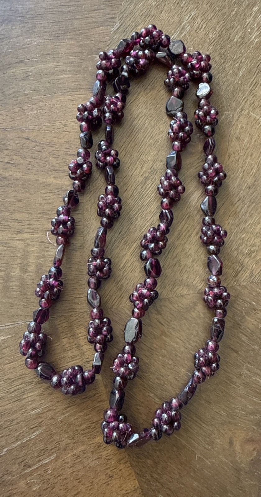 Art Deco Red Garnet Pyrope Necklace Cluster Beaded Berry Accents 26.5 Inches
