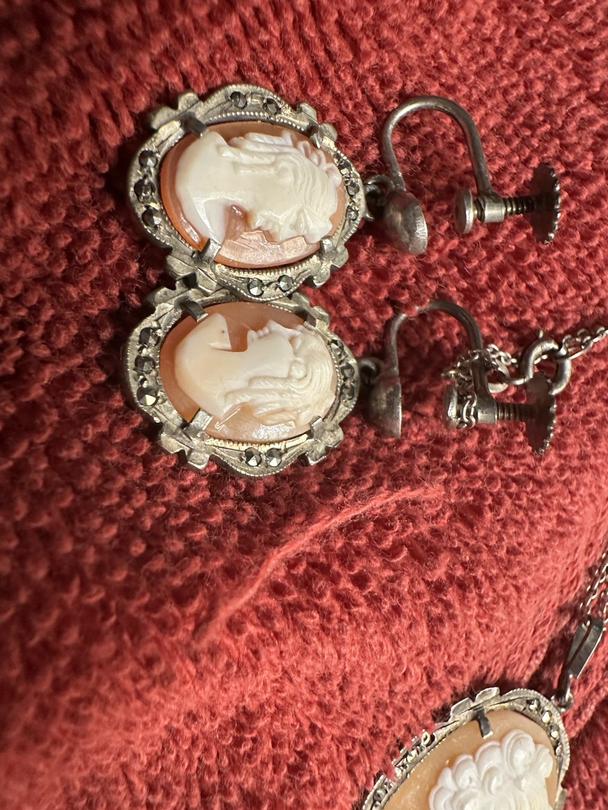 Vintage/Antique Genuine Shell Cameo Necklace, Brac, Sterling Silver. Victorian.