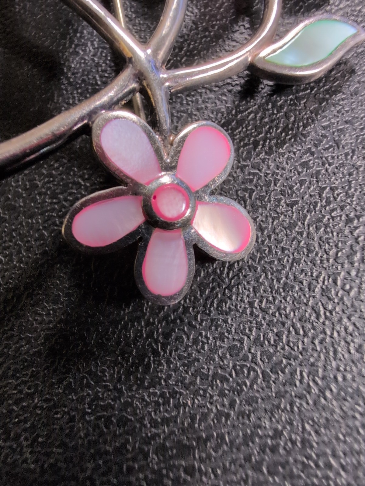 Pink and Green Flowers Sterling Pendant Brooch Spring – 2.5″ – 9.1 g – signed