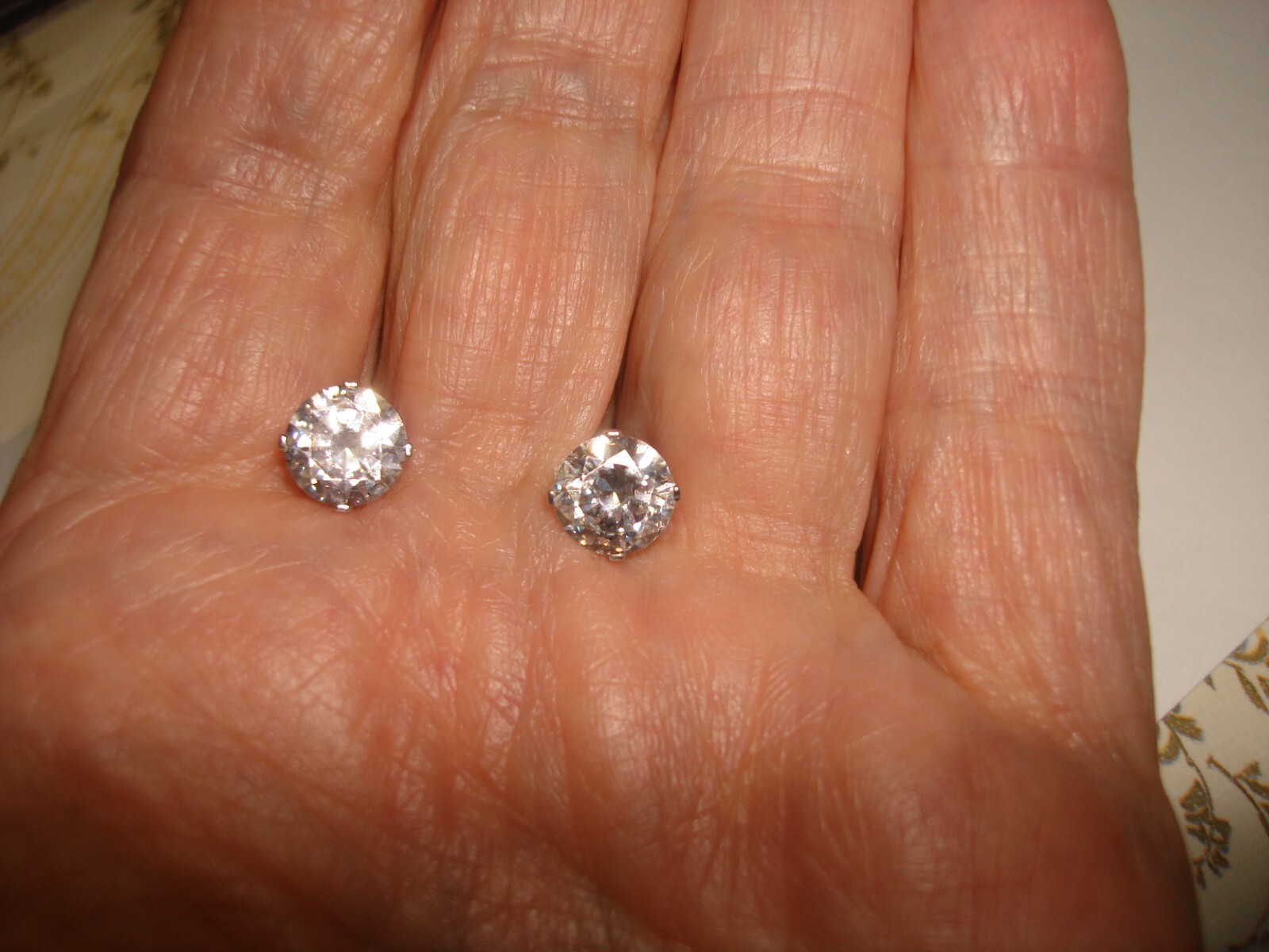 Vintage 14kt Solid White Gold 7.98 mm Diameter Diamonique Stud Pierced Earrings