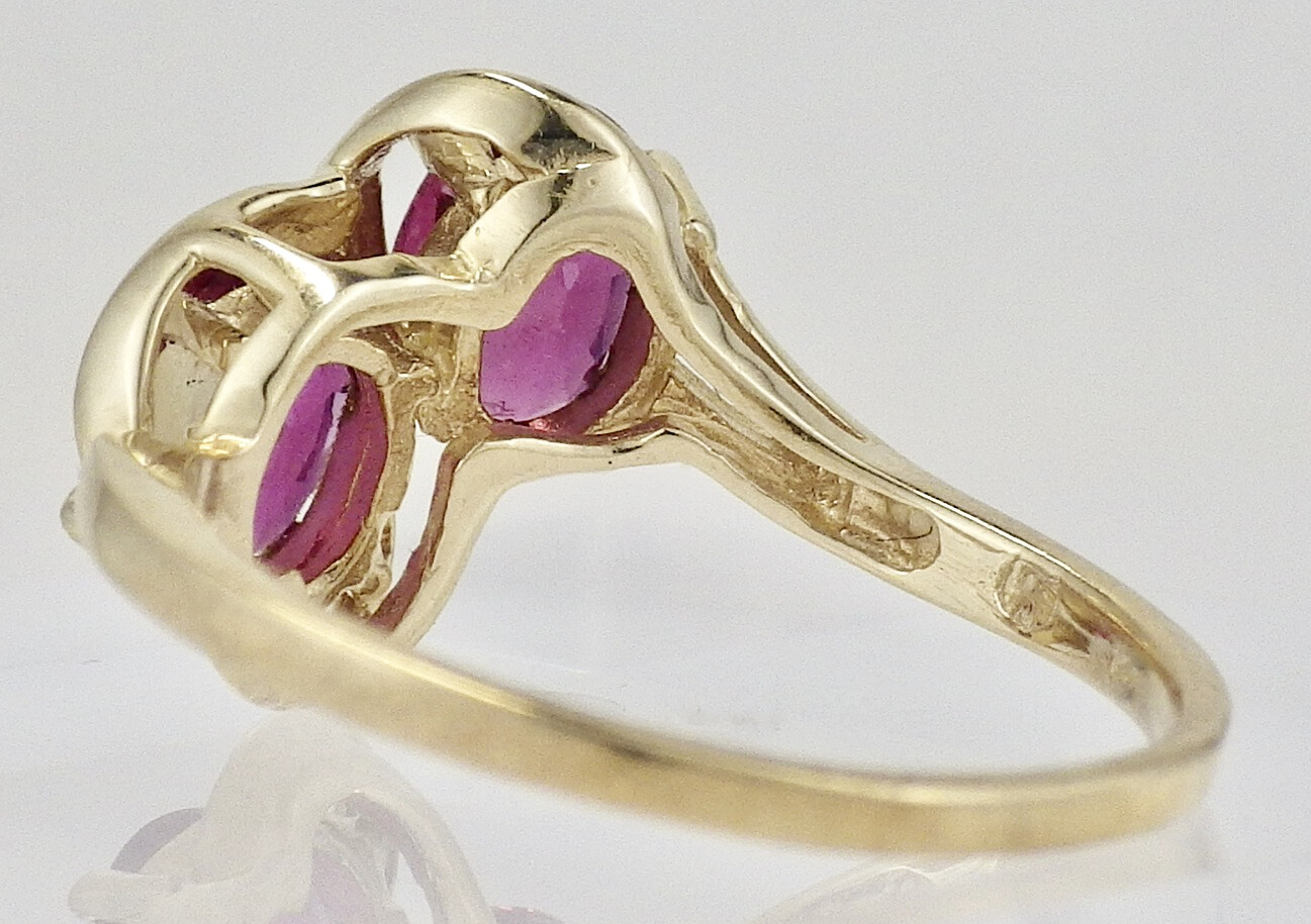 Vintage 14K Yellow Gold Double 7MM x 5MM Oval Ruby Ring Size 6 1/4