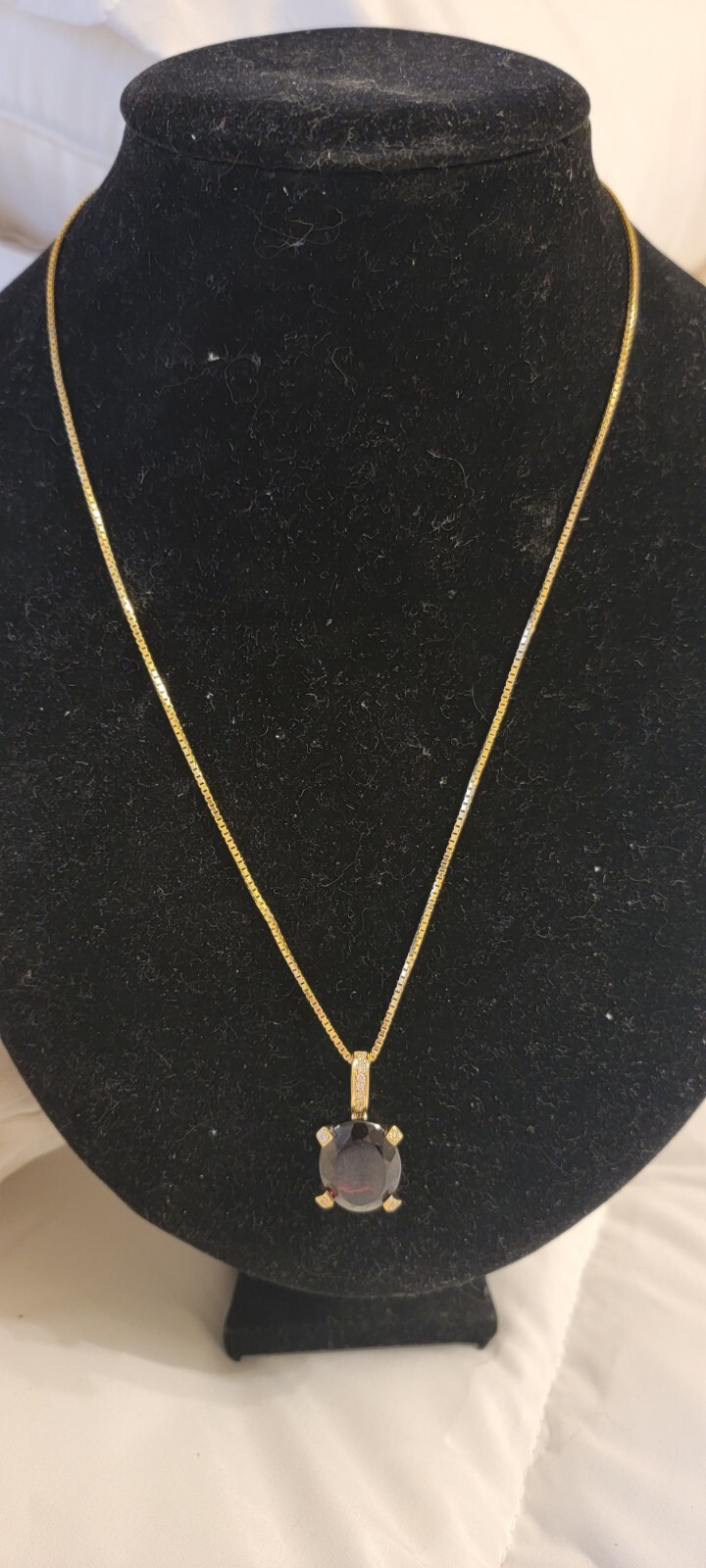 14.21 Carat Garnet Pendant .11 carat Diamond 18″ Necklace 11.2 grams