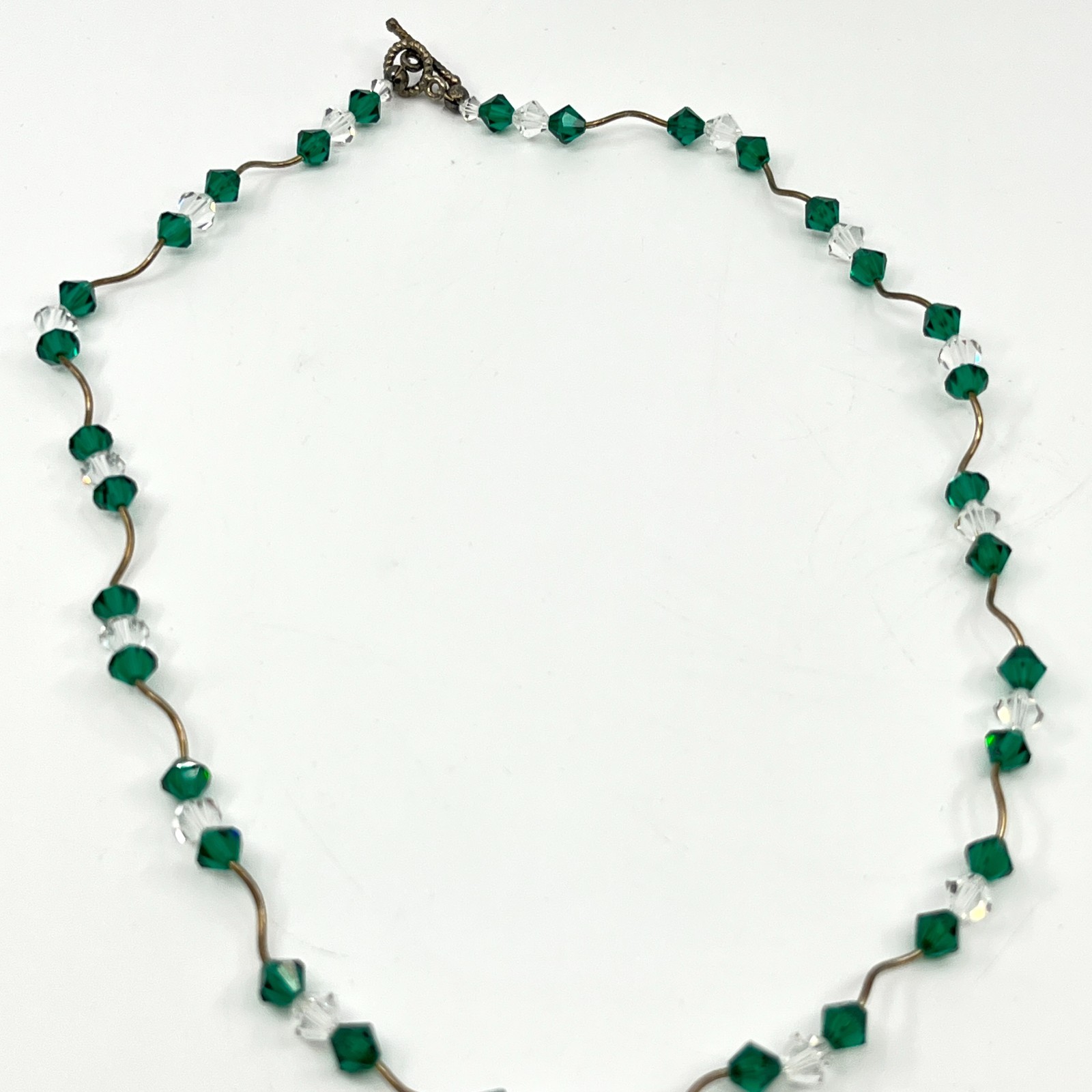Vintage Classic Green & Iridescent Crystal Angel Pendant Necklace Toggle Clasp