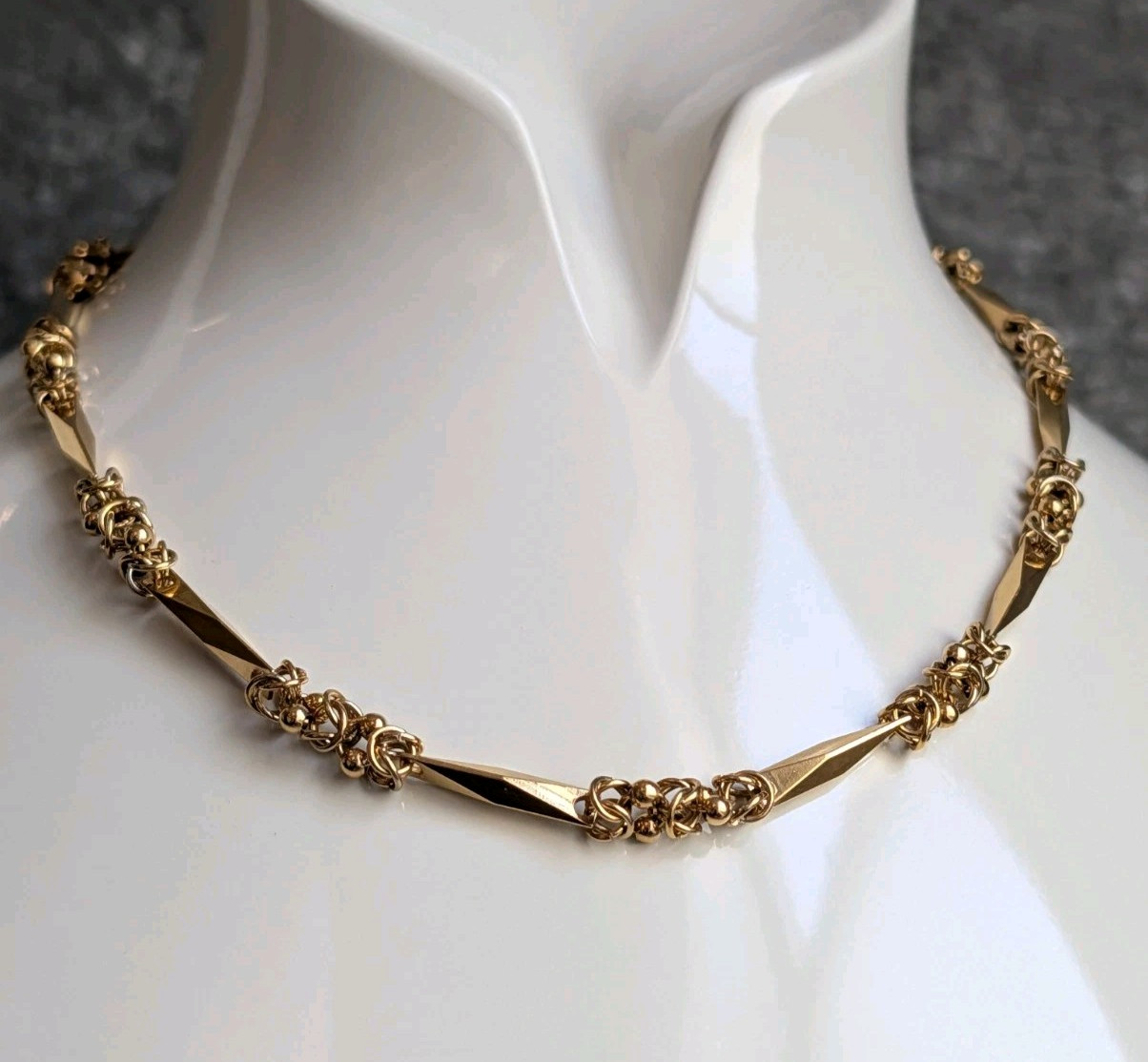 Vintage Givenchy Byzantine Link Bar Station Necklace Gold-Tone 17″