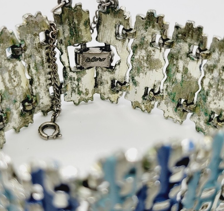 Vintage Coro Baby Blue Panel Bracelet Chunky Statement Runway 7.25 in RARE