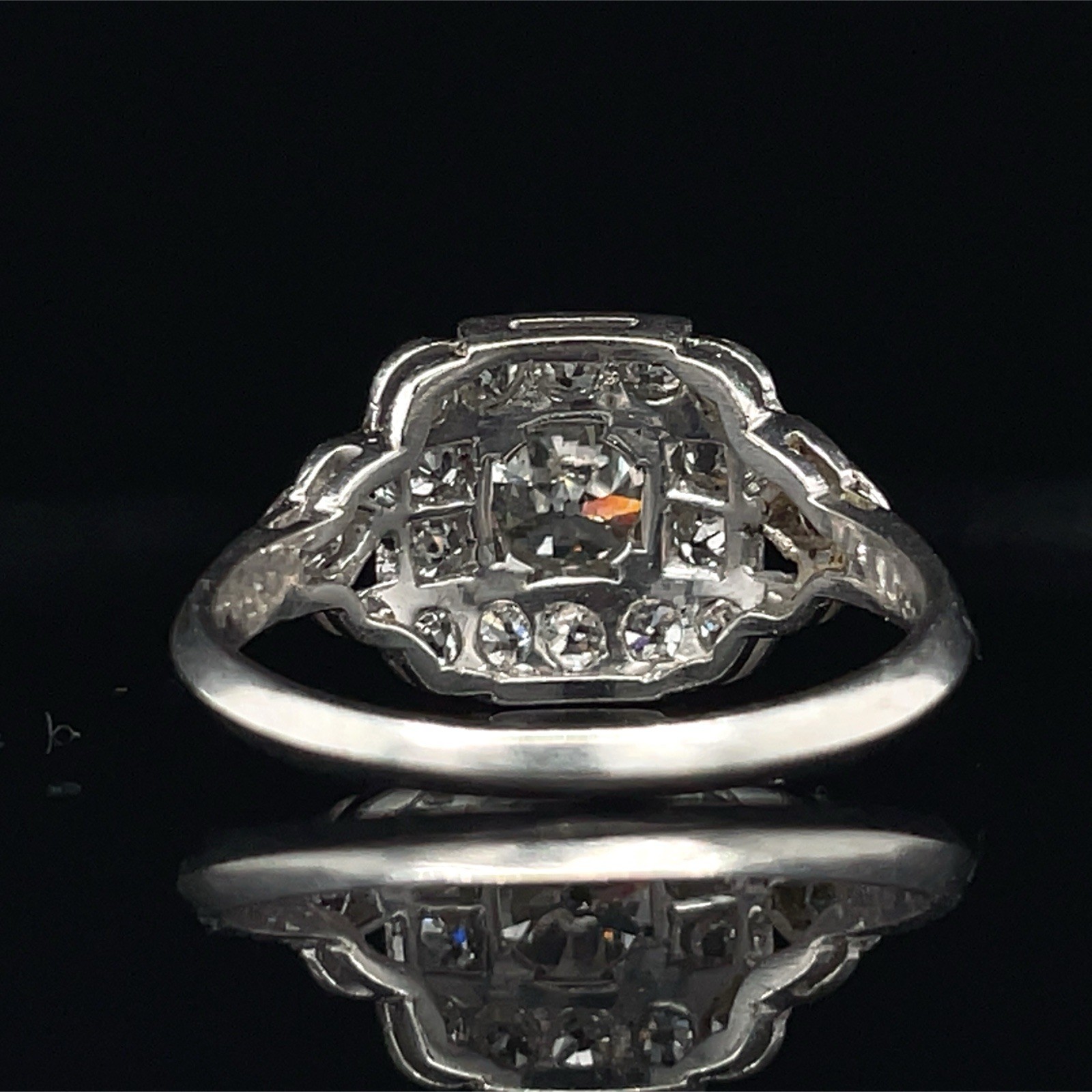 Art Deco Old European Cut Diamond Ring Set In Platinum