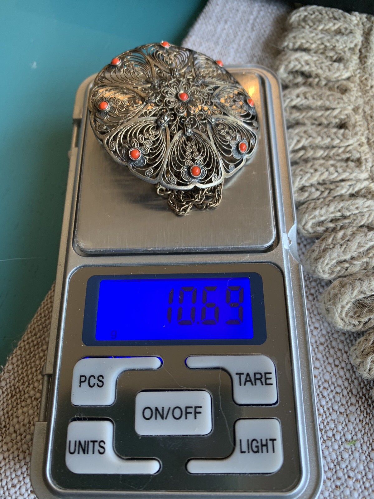 Filigree Coral Marcasite Germany Pendant Brooch Art Deco
