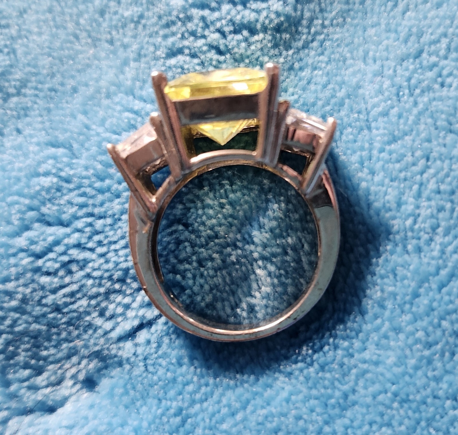 Vintage Cubic Zirconia Large Citrine & White Crystal 925 Sterling Silver Ring
