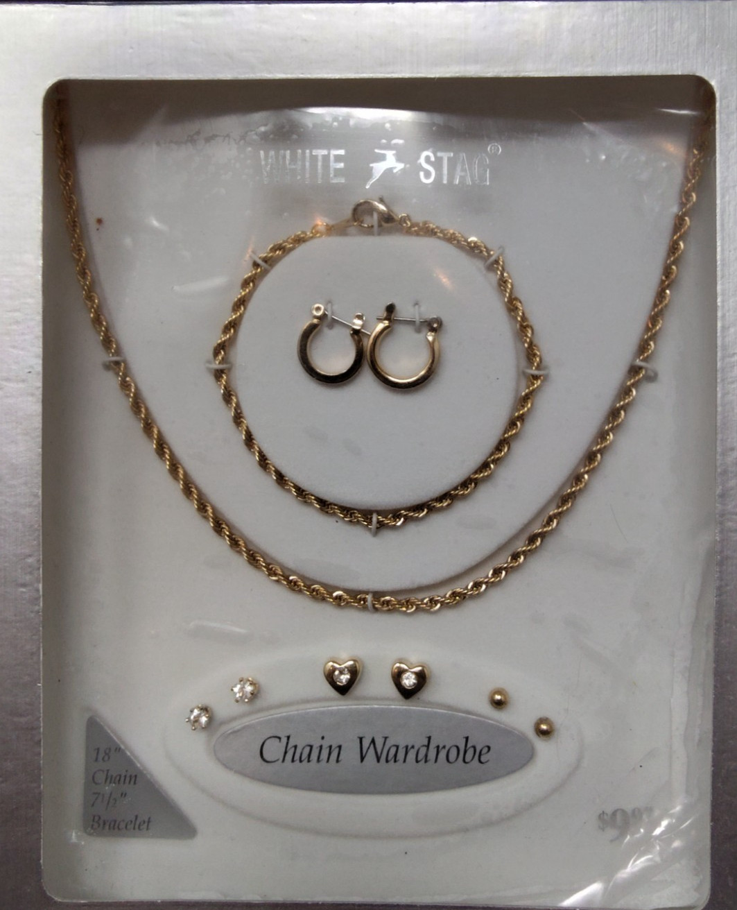 Vintage White Stag Gold Tone Jewelry Set Boxed Earrings, Necklace, Bracelet