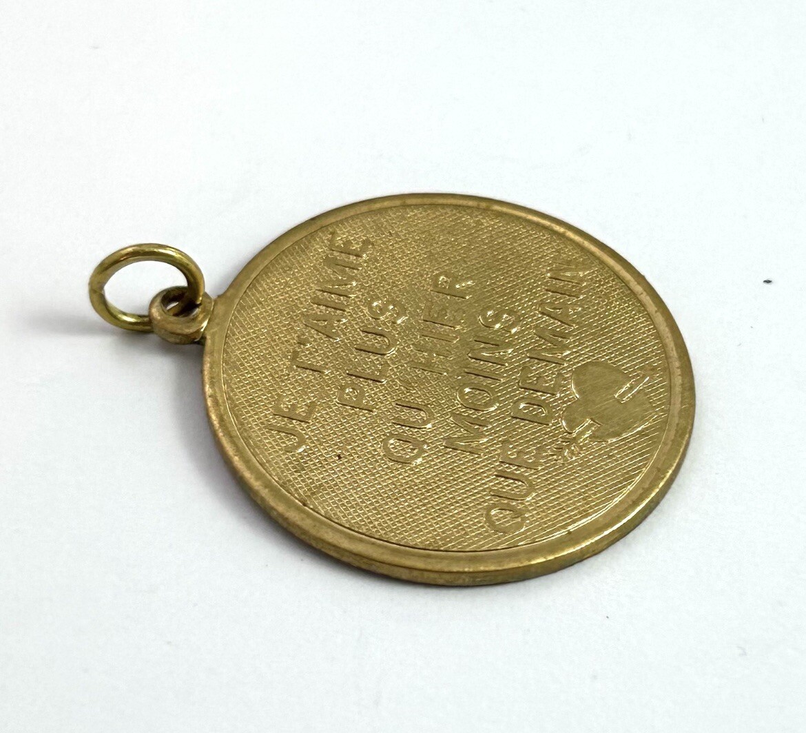 Vintage French Love Charm Necklace Pendant Brass Jewelry – Tarnished As Is