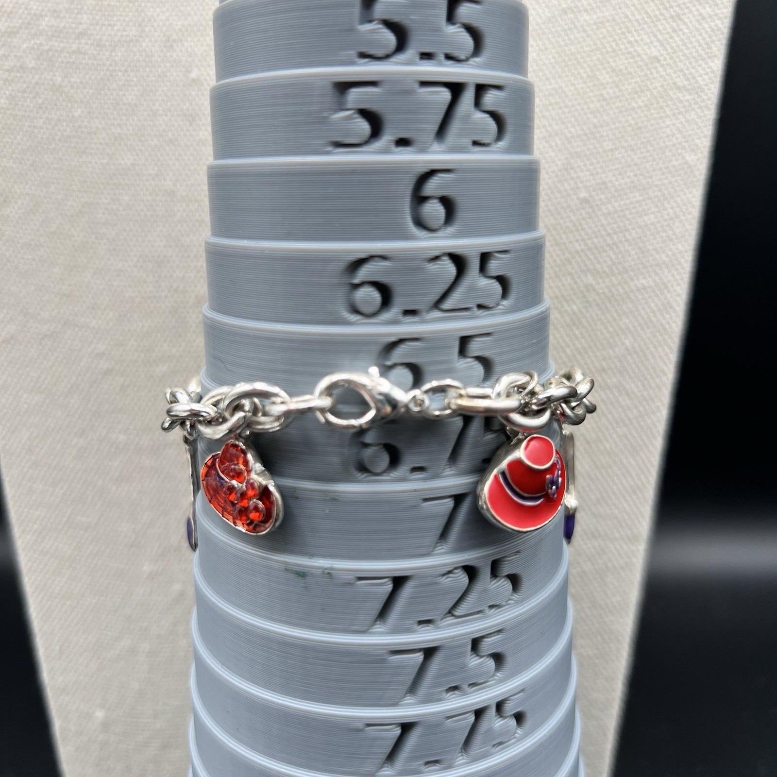 Vintage Enamel Charm Bracelet Purse Hat High Heel Shoes Silver Tone Fashion