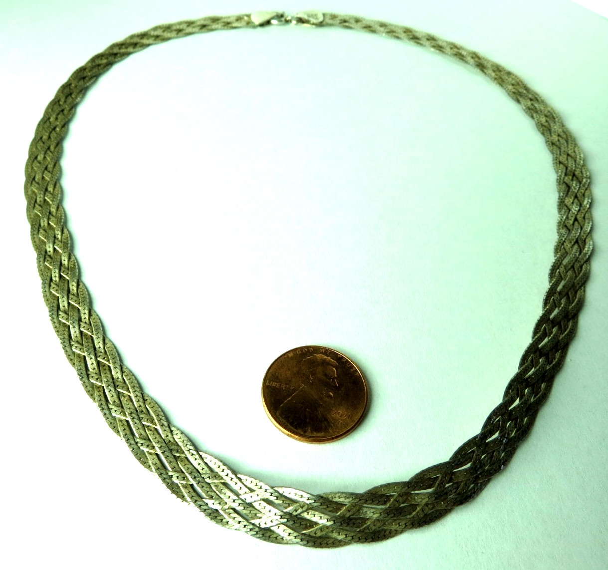 MEXICO WOMENS CHOCKER NECKLACE 925 STERLING SILVER MESH CHAIN 18 1/2″ LONG 15.4g
