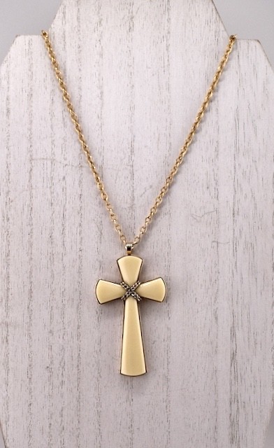Vintage 1970’s Avon “Juliet” Cross Pendant Necklace Ivory Color, Gold Tone Chain