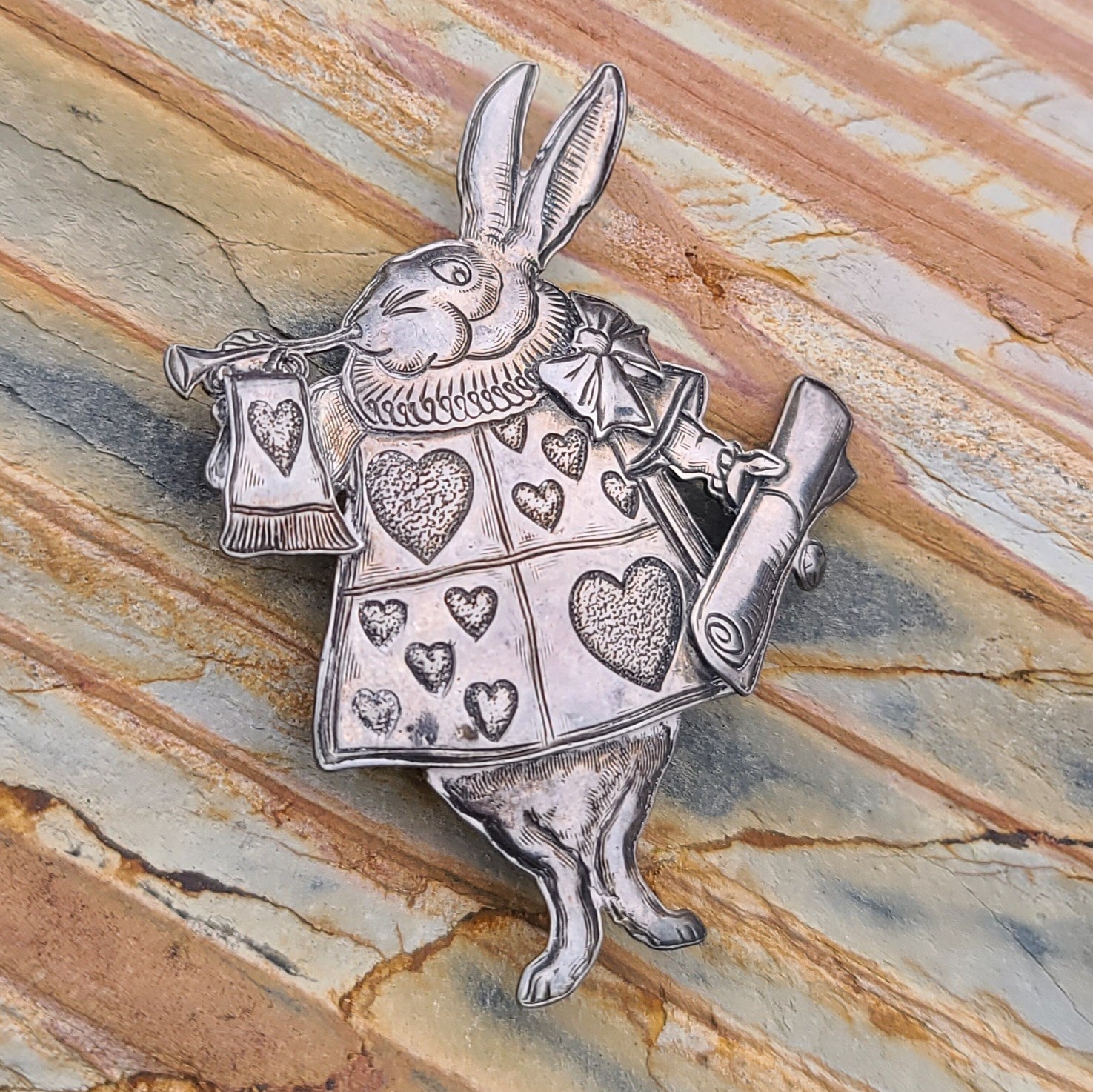 VTG Kit Carson White Rabbit Brooch Pin Alice In Wonderland Sterling Silver 10gm