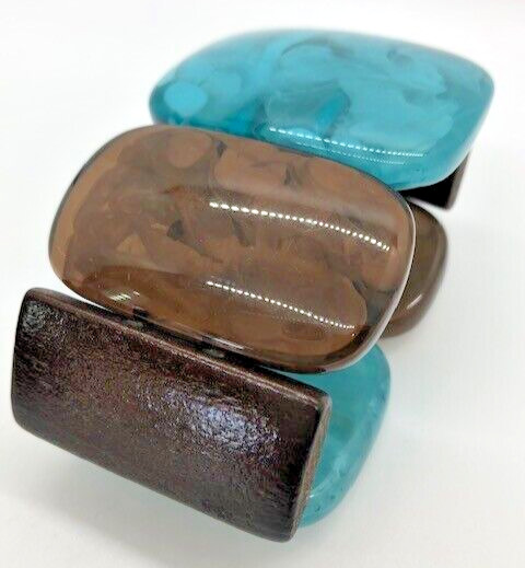Vintage Multicolor LUCITE and WOOD STRETCH BRACELET 60s 70s