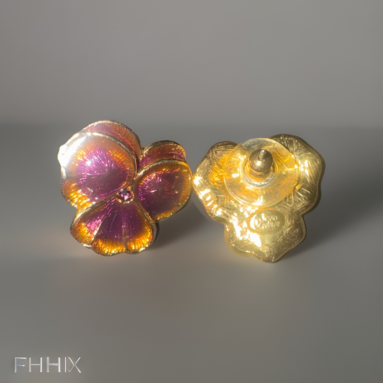 2 Vintage Flower Pansy Maroon Gold Rhinestone Joan Rivers Pin Brooch Lot