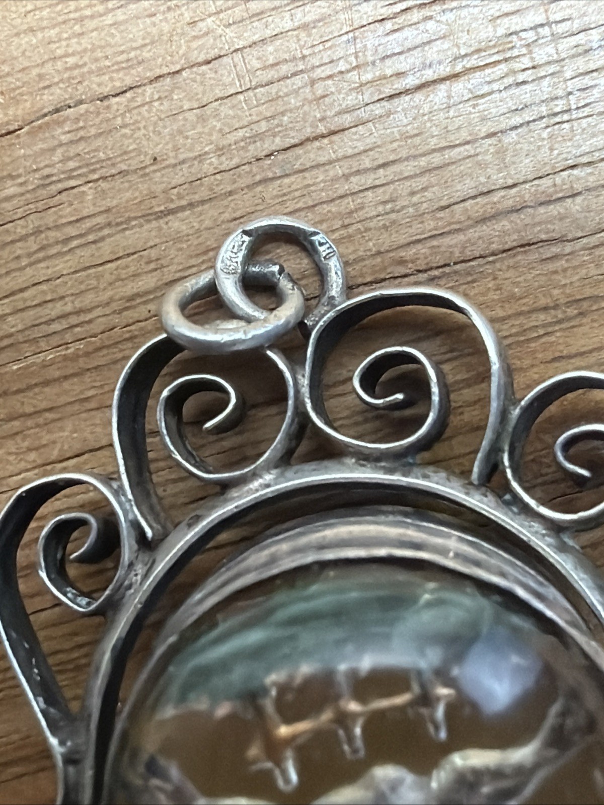 Antique Silver Reverse Glass Painting Equestrian Bloodstone Swivel Fob Pendant
