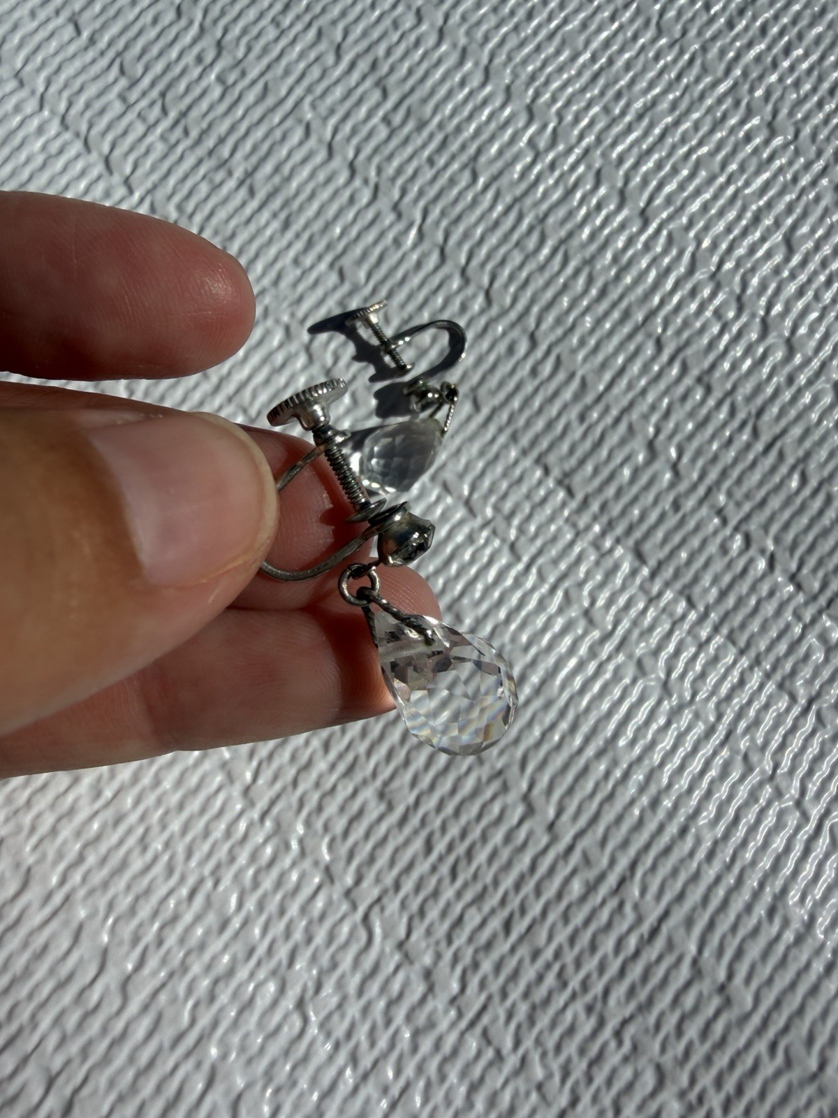 Vintage Faceted Crystal Teardrop Screw Back Earrings | Drop Earrings