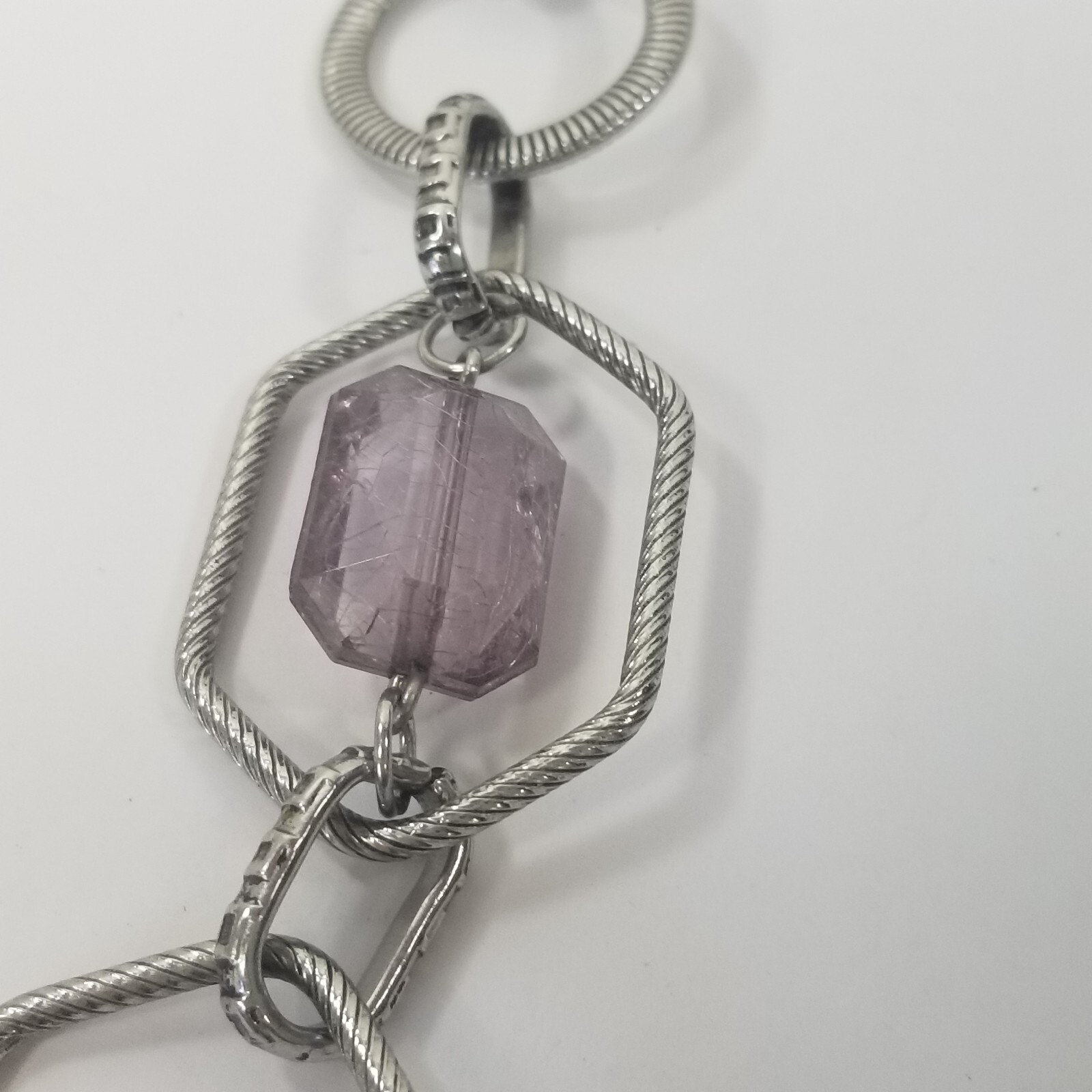 Lia Sophia Textured Silver Tone Hexagon Bead Fashion Necklace Open Link